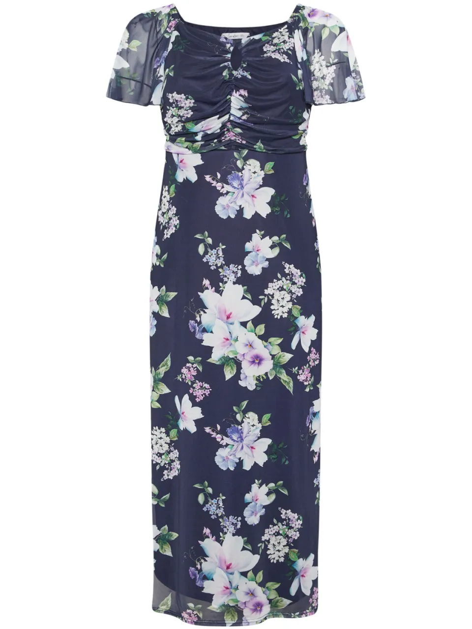Yours London Marineblauwe Maxijurk Met Bloemenprint En Sleutelgatdetail-56, foto 4