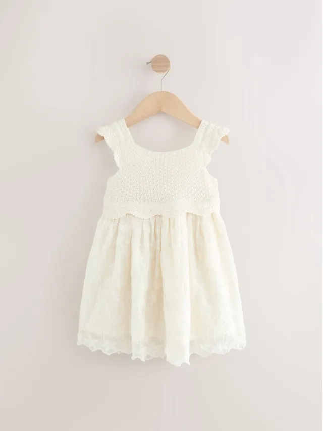 Next Meisjes - Feestelijke gebreide jurk - Wit Ecru White