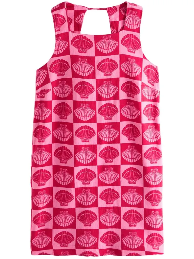 Next Dames - Linnenrijke mini-hemdjurk met vierkante hals - Roze Pink/Red Shell Print