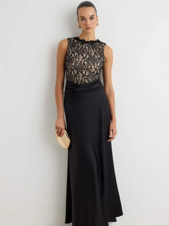Trendyol TRENDYOLMİLLA Dames Zwart Effen Maxi Mouwloos Recht Avond & Gala Jurk