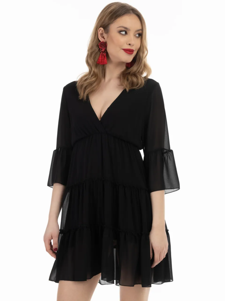 Faina mini-jurk met ruches Zwart
