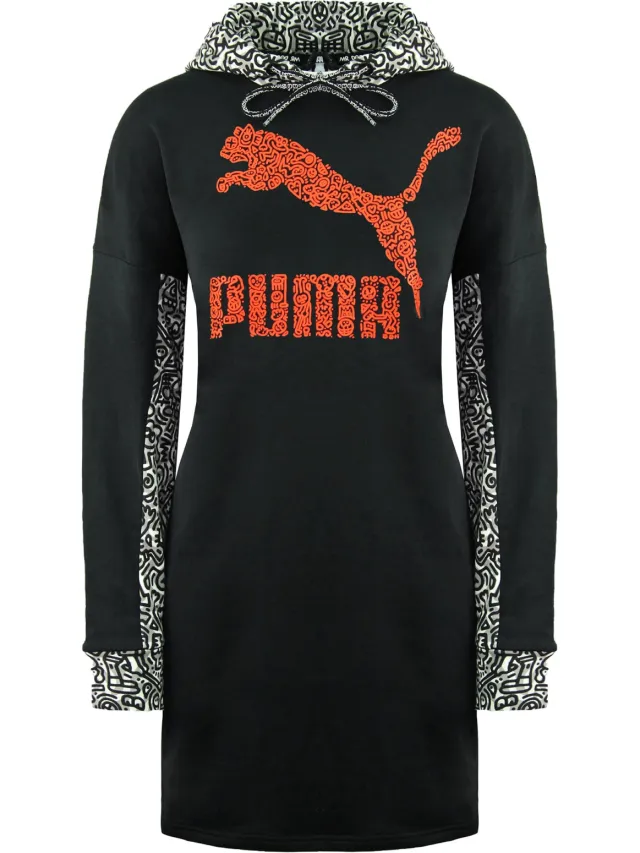 Puma x Mr. Doodle Pullover Lange Mouw Zwart Vrouwen Trui met Capuchon 598686 01 Oranje
