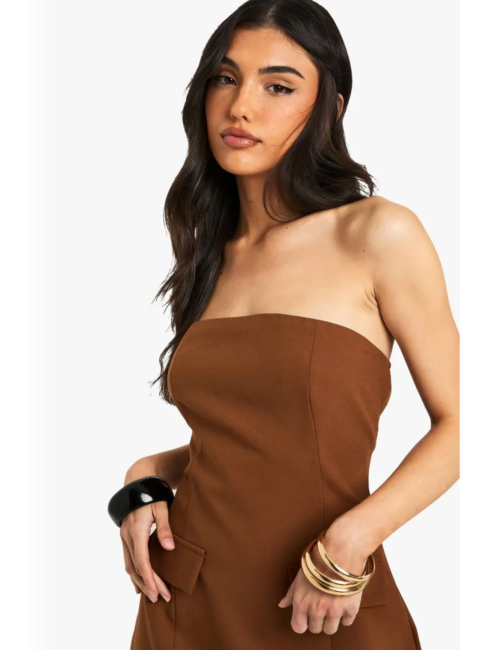 boohoo Dames Bandeau Tailored Mini Jurk chocoladebruin, foto 2