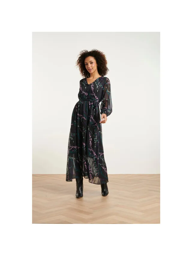 Smashed Lemon 24752 elegant chiffon jurk met dierenprint Zwart