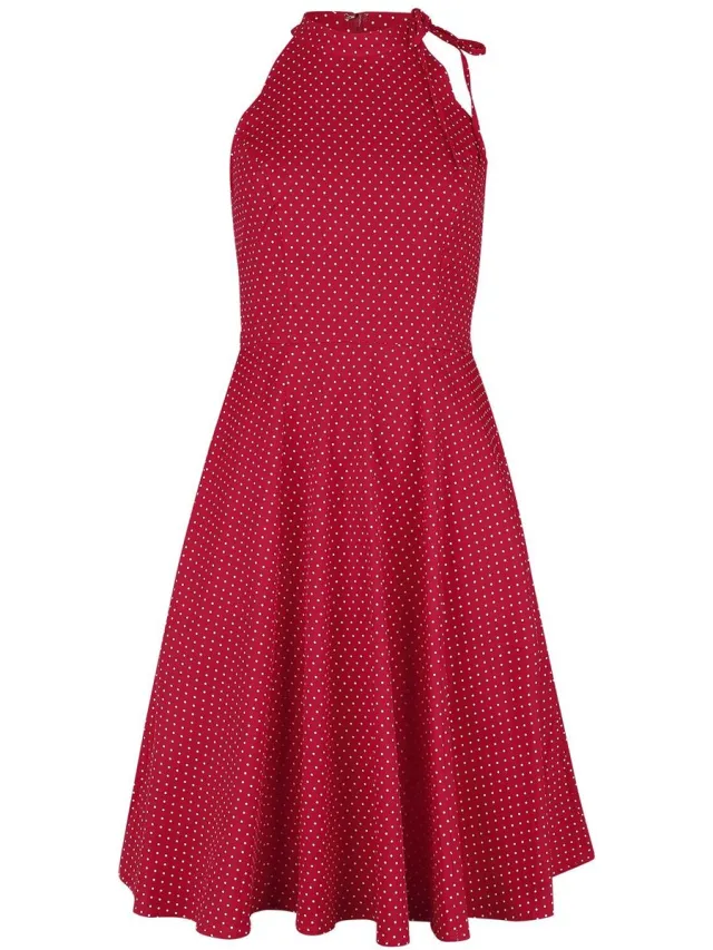 Banned Hattie Halter Spot Dames Midi-jurk - rood/wit