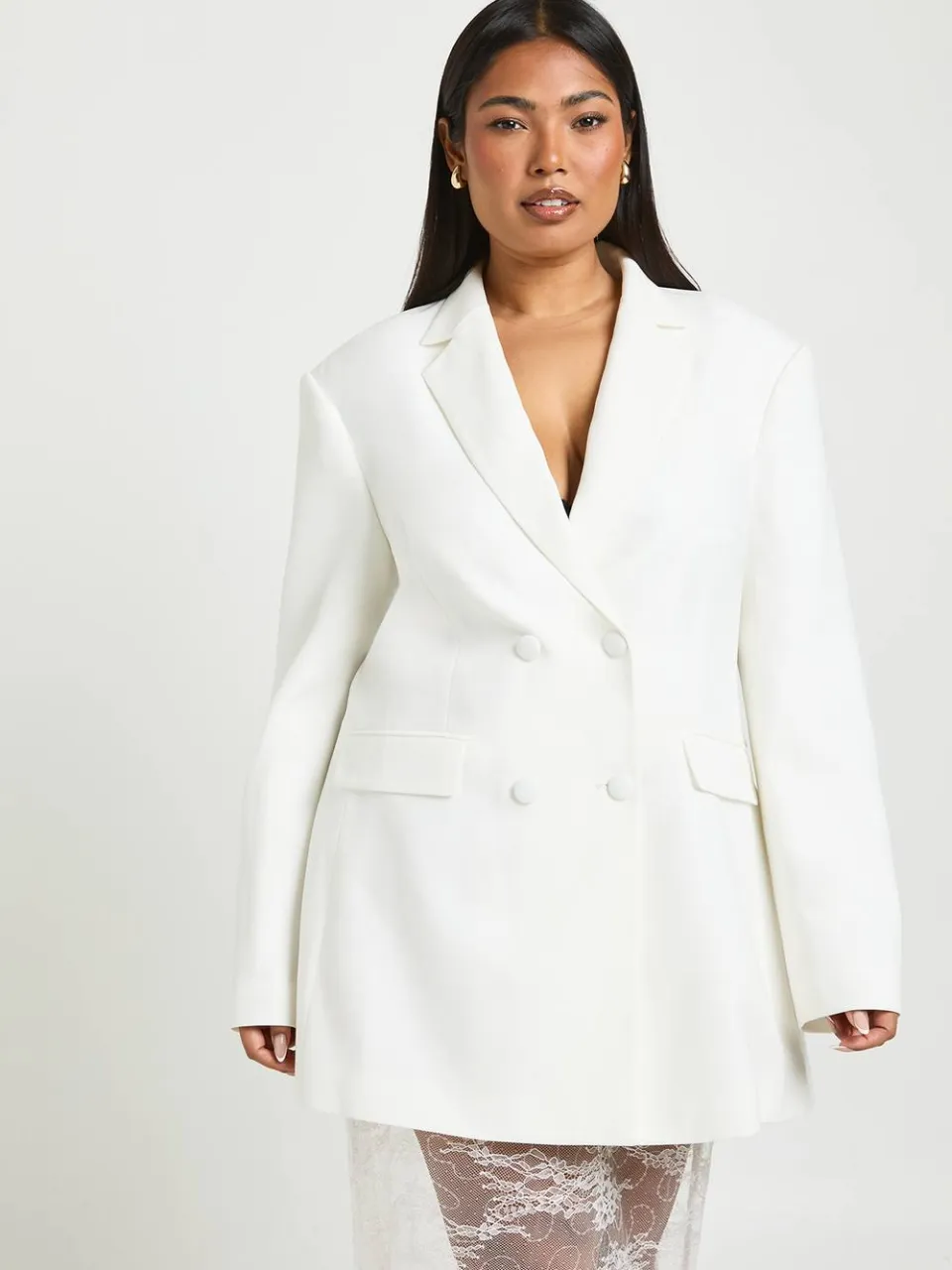 boohoo Dames Plus Kanten Zoom Blazer Jurk wit, foto 3