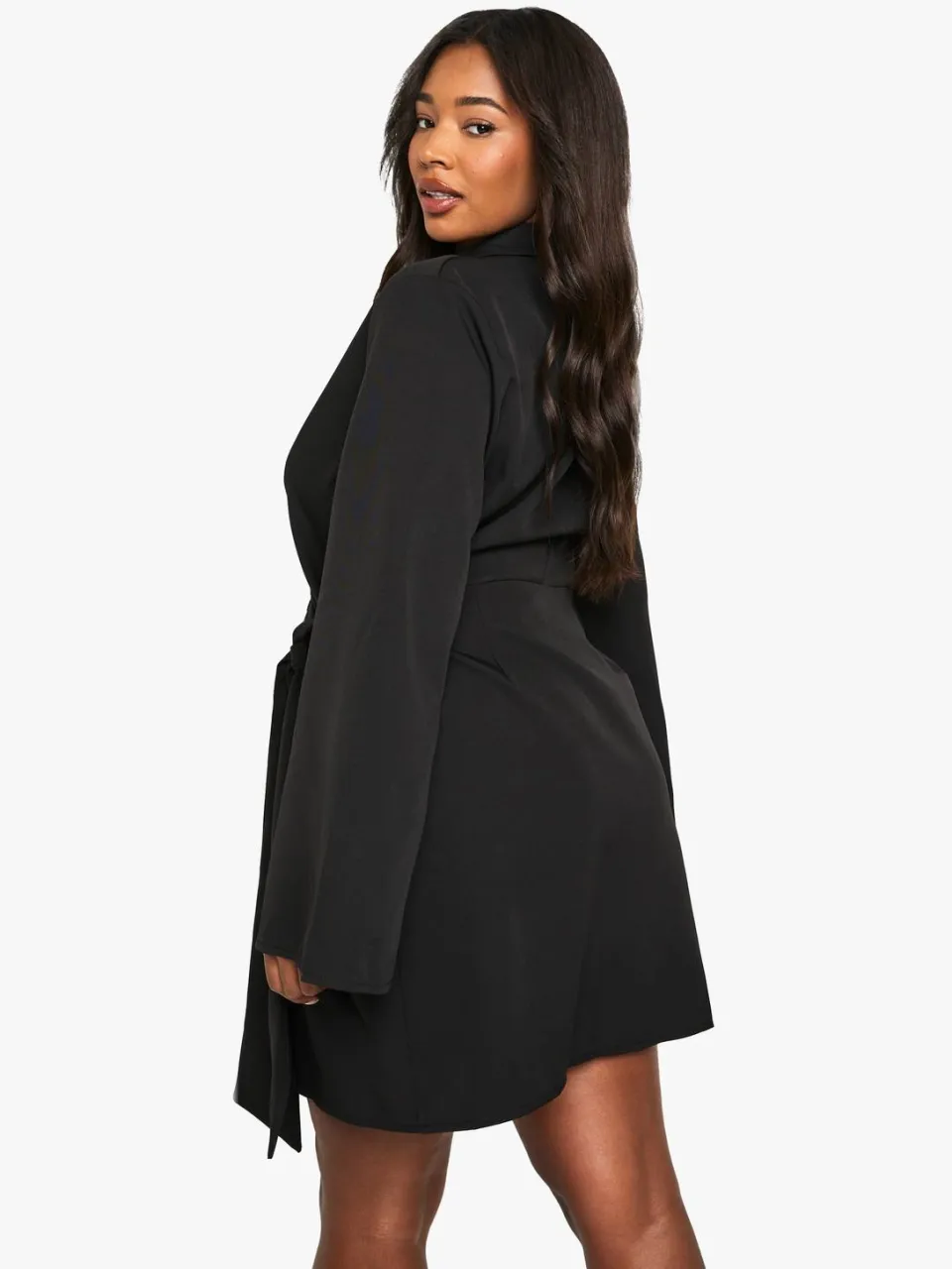 boohoo Dames Plus Blazerjurk met gebonden taille op maat zwart, foto 2