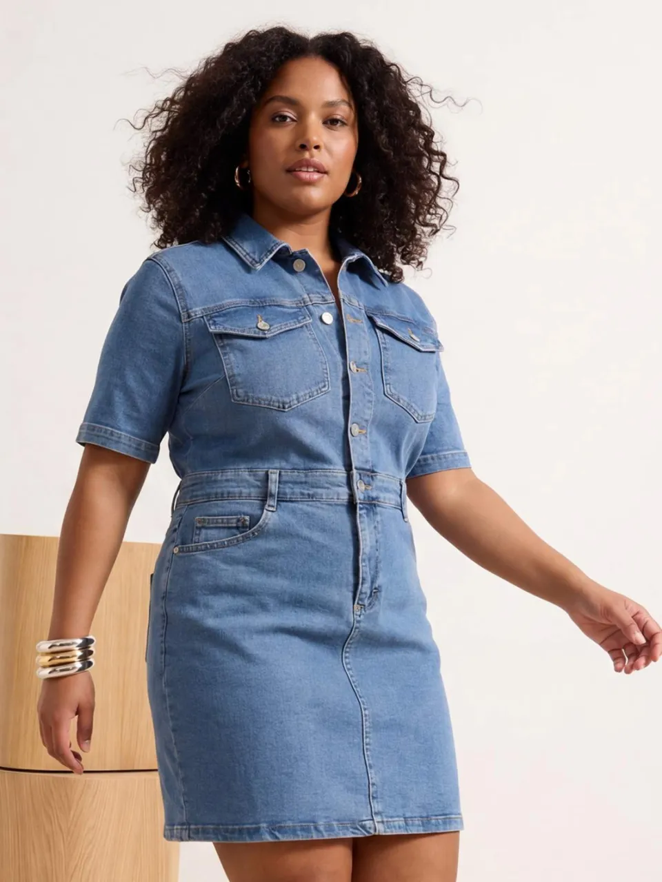 Trendyol Curve Dames Blauw Effen Kort / Mini Kort Casual Blousejurk Grote maten Jurk, foto 2