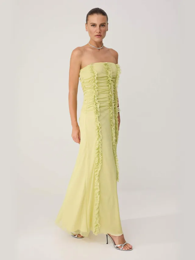 Trendyol TRENDYOLMİLLA Dames Geel Effen Maxi Mouwloos Recht Avond & Gala Jurk