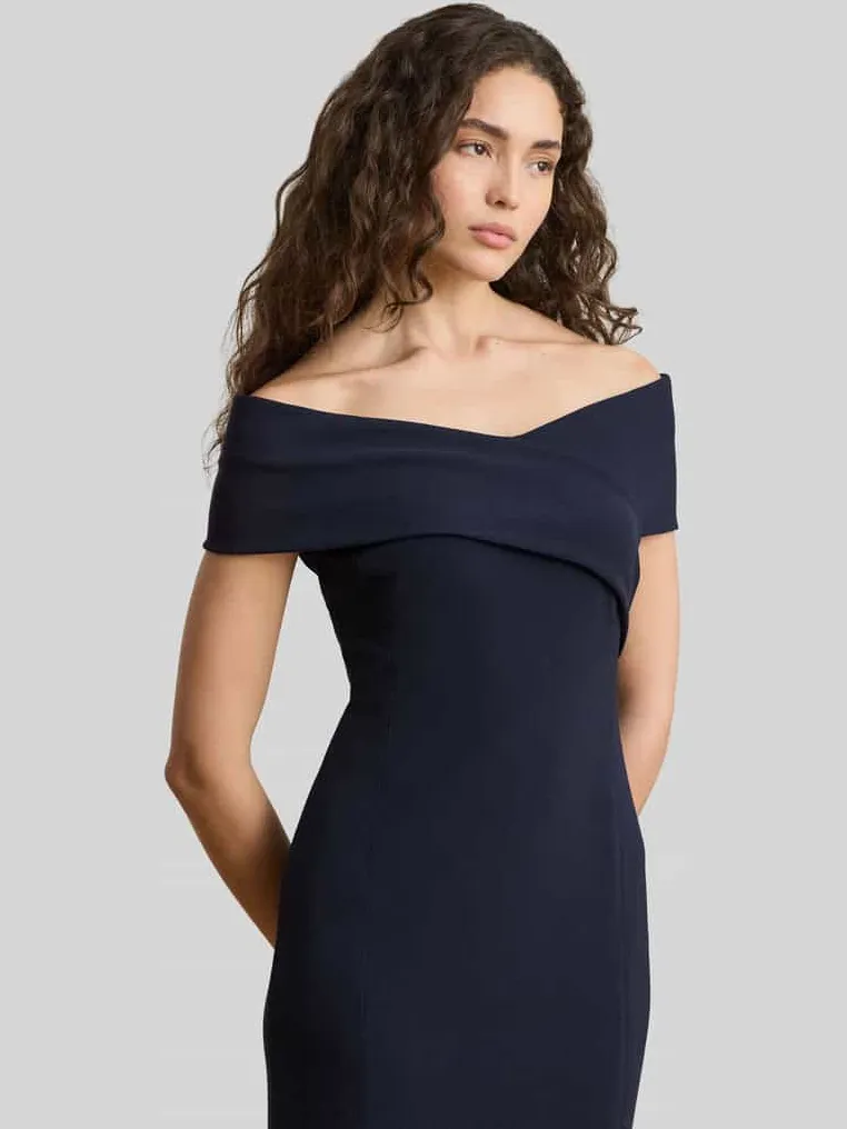 Lauren Ralph Lauren Avondjurk met carmenhals donkerblauw, foto 3