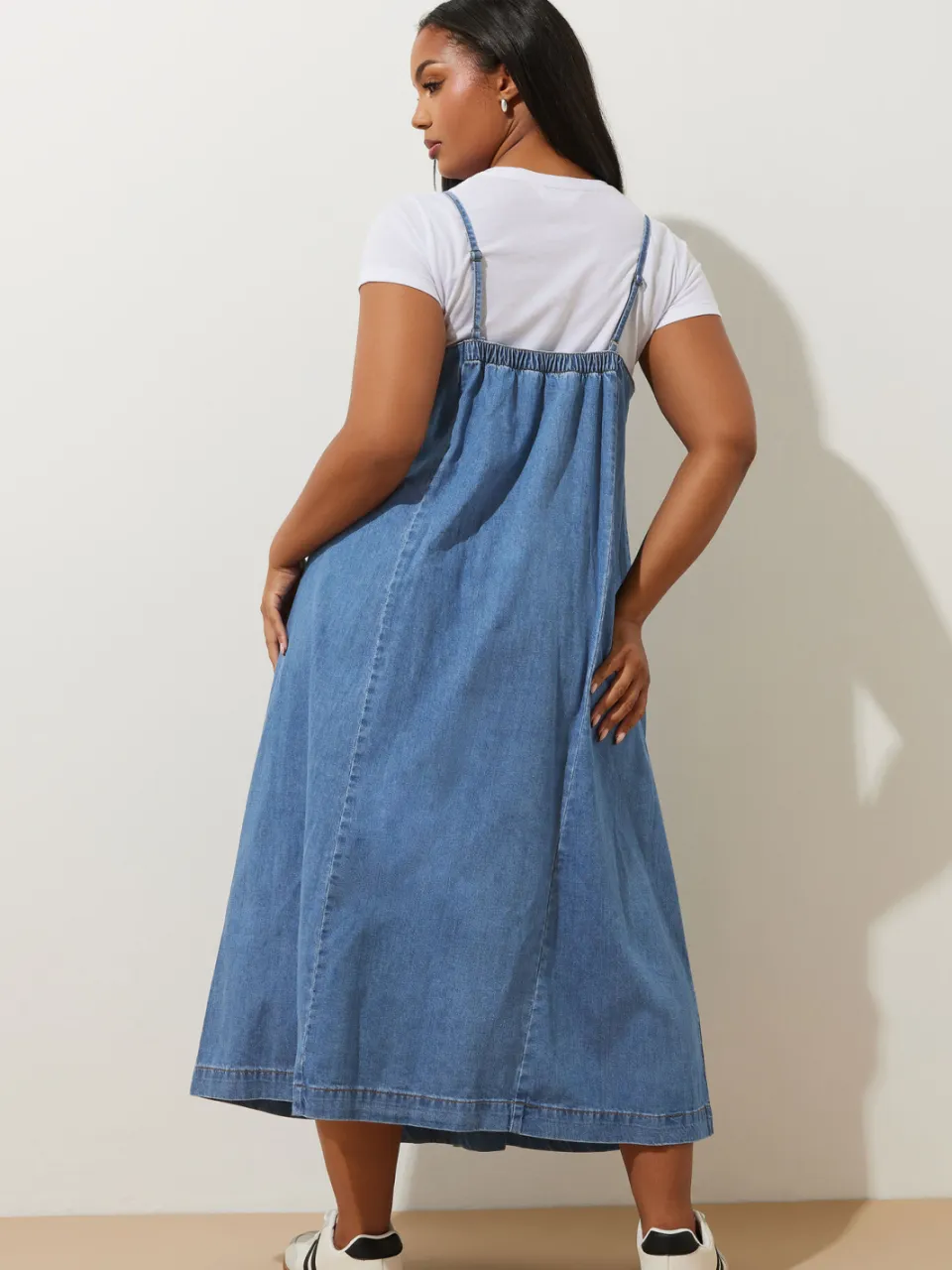 Yours Maxi Denim Jurk Met Camibandjes In Blauw, foto 4