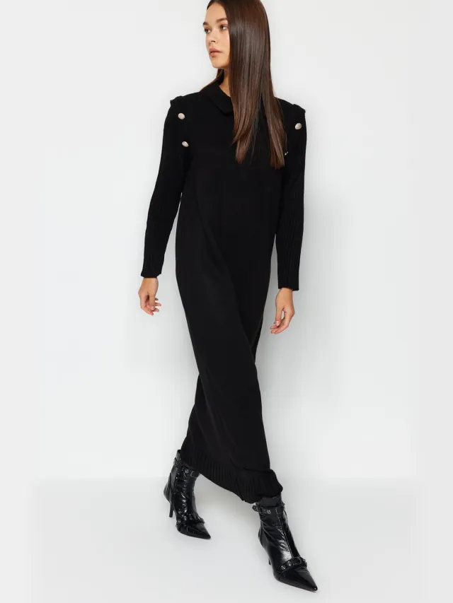 Trendyol Modest Dames Zwart Maxi Lang Casual Recht Modest Jurken