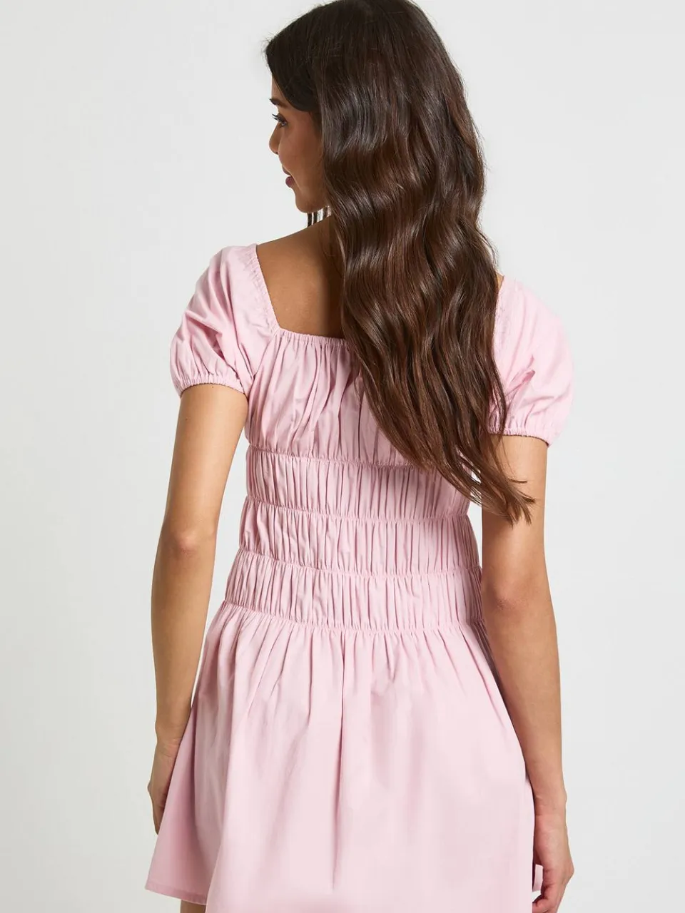 boohoo Dames Katoenen Poplin Mini Jurk Met Gerimpeld Lijfje En Pofmouwen baby roze, foto 2