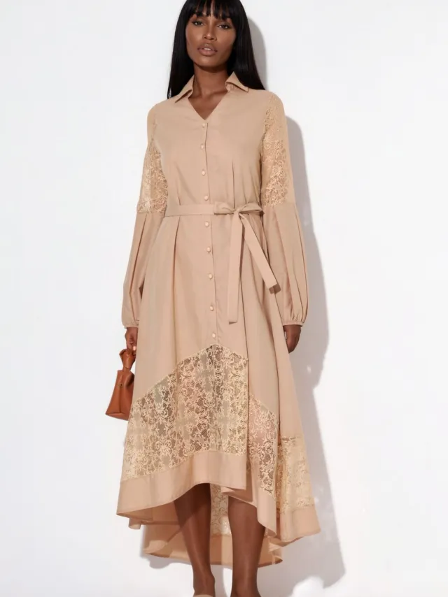 MSN Collection Geborduurde Midi Wikkeljurk Naturel