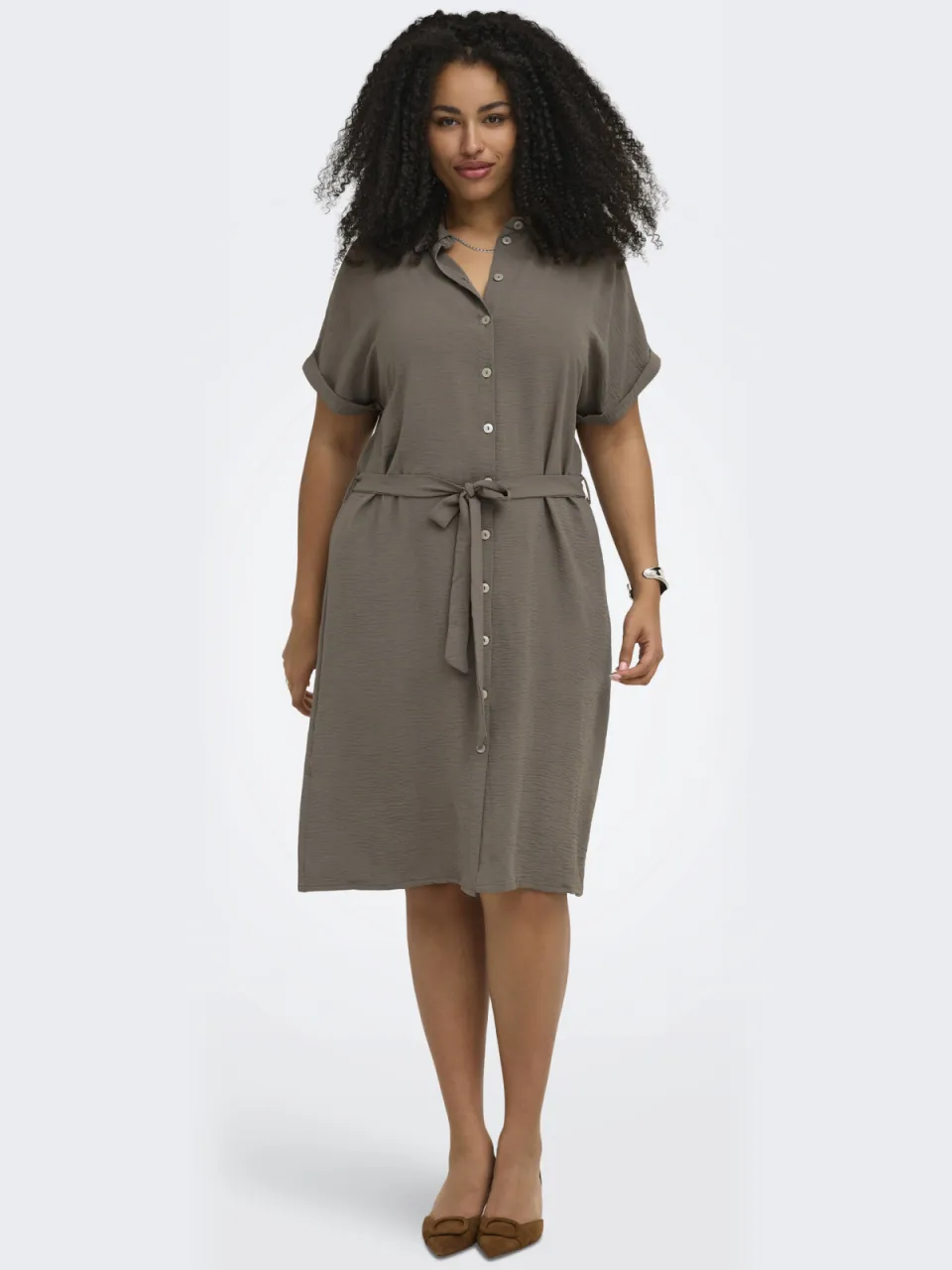 Only Carmakoma blousejurk met ceintuur bruin