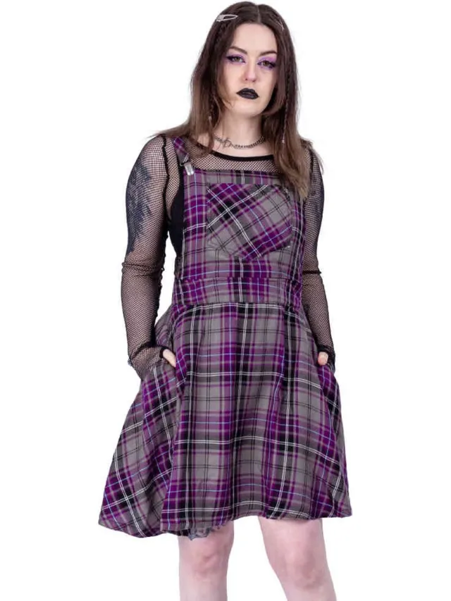 Rockabella Maeve Pinafore Korte jurk - L - Grijs/Paars