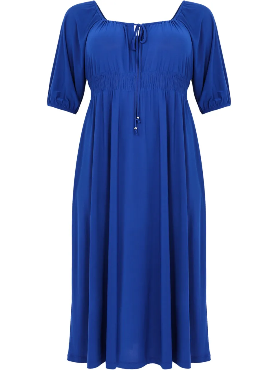 Yoek Jurk met gesmokte taille | Blauw, foto 3