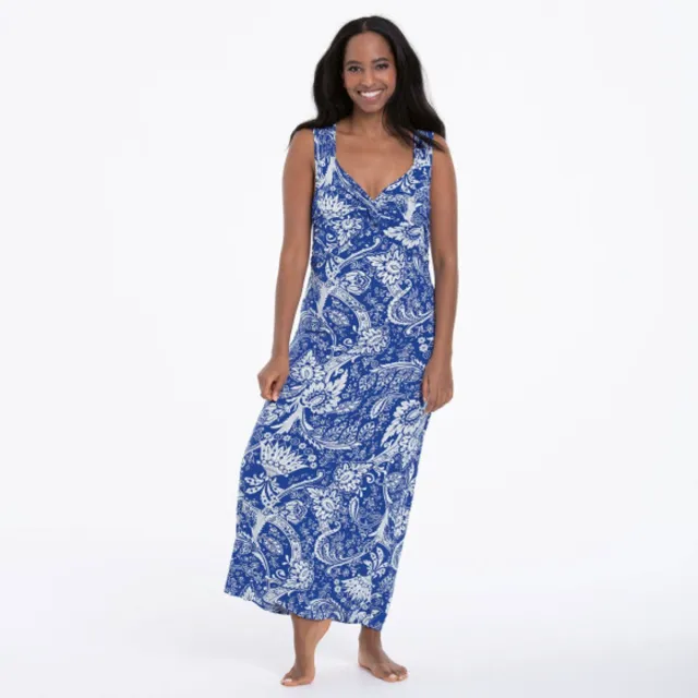 Anita Paisley Blossom Oliva Jurk Blauw Gentiaan