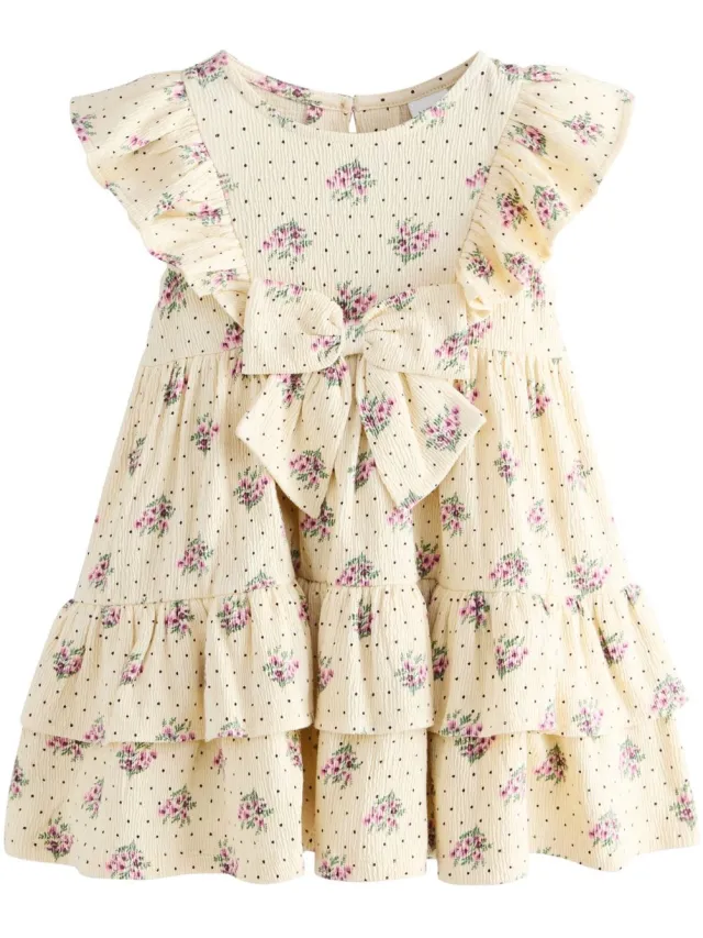 Next Meisjes - Mouwloze zomerjurk met ruches en strik - Crème Ecru