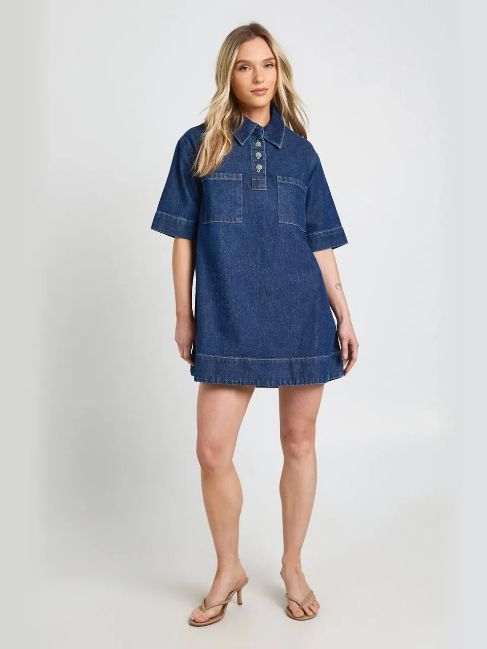 boohoo Dames Petite Korte Mouw Denim Jurk, foto 3