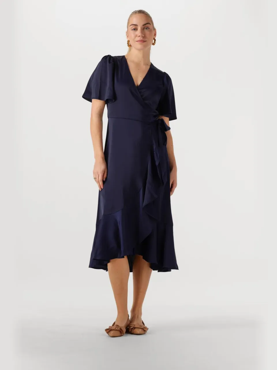 Y.A.S. Cocktailjurk met volantzoom model 'THEA' Donkerblauw