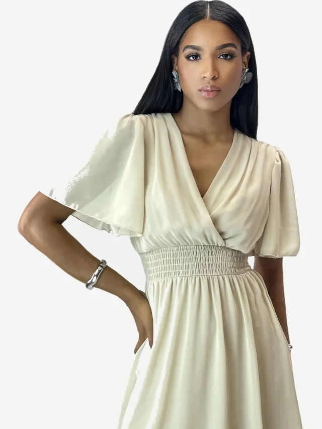 Elara Sommer-Maxikleid mit V-Ausschnitt Beige