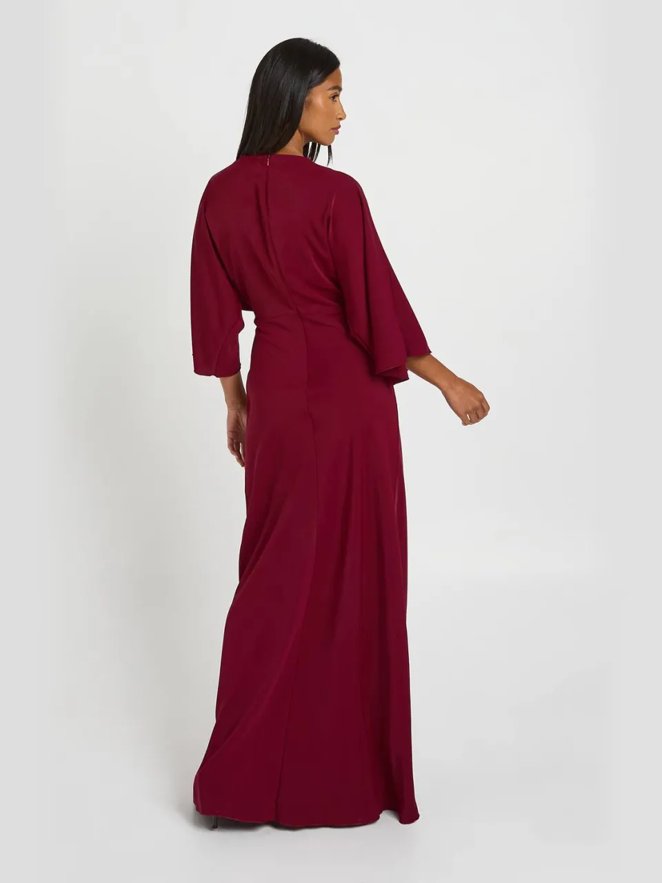 boohoo Dames Petite Maxi-jurk Met Schuine Snit En Engelenmouwen wijn, foto 2