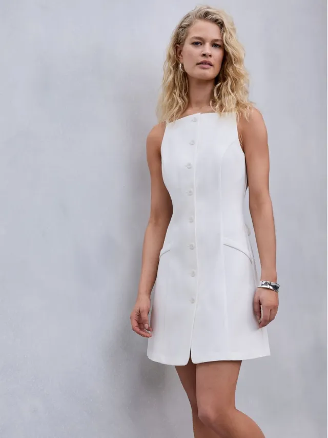 Next Dames - Mouwloze mini-jurk met knopen - Wit White