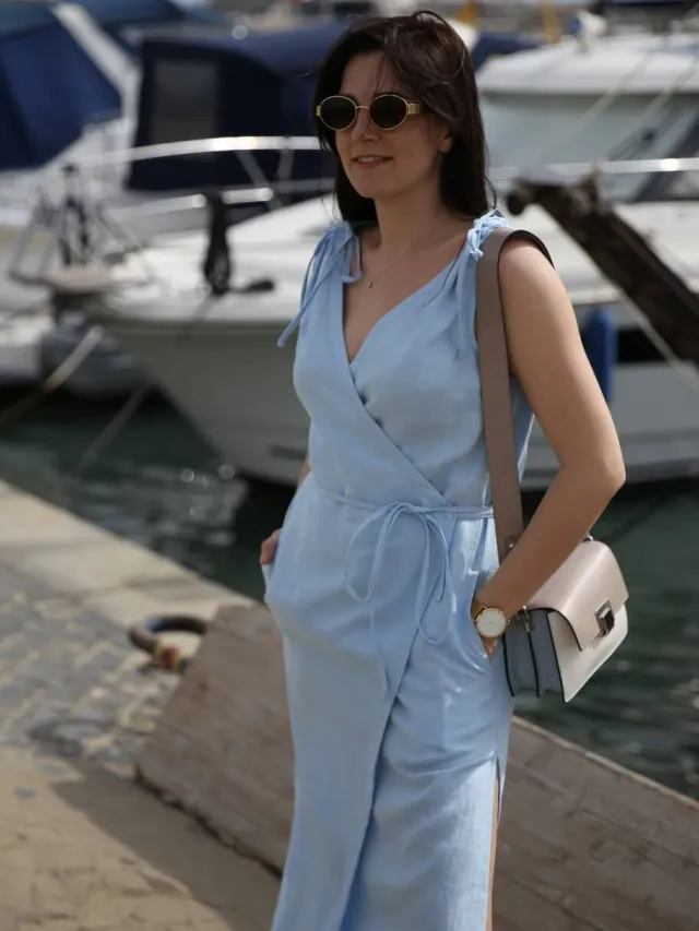 Amber Linen dames vegan Wikkeljurk Dubai Hemelsblauw Lichtblauw