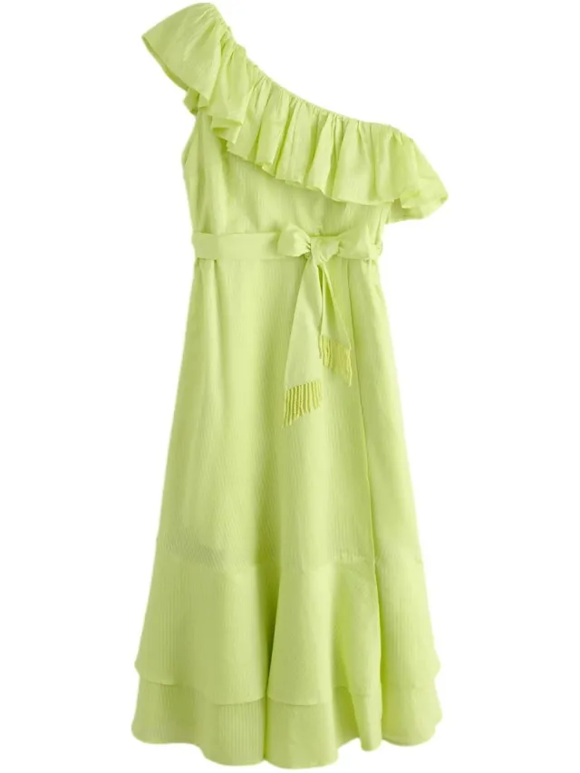 Next Dames - Jurk met ruches en blote schouder - Groen Lime Green