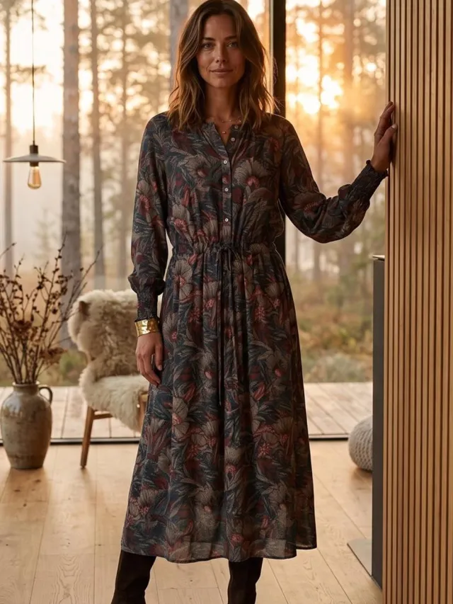 Didi Dames Dress Beloved Brown Twilight print Beige / bruin