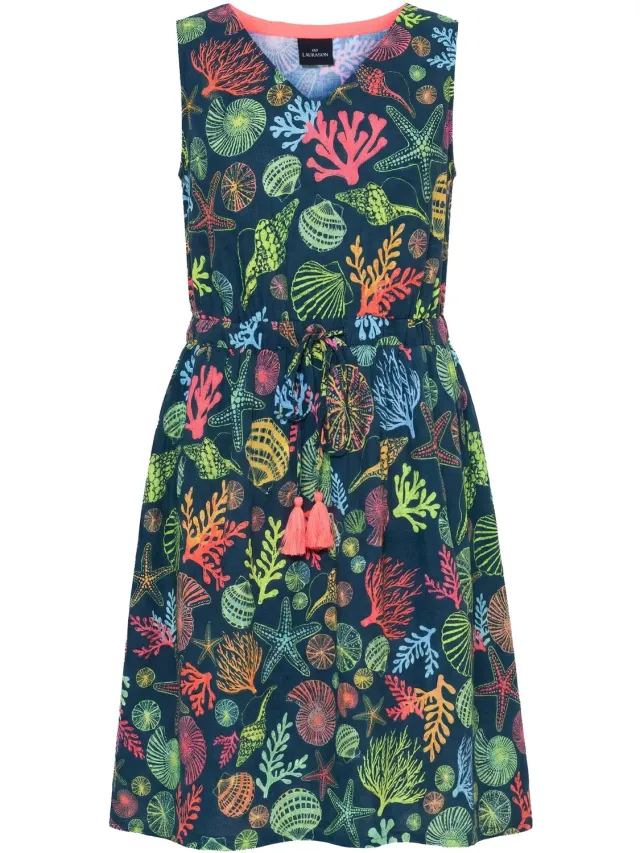 Laurasøn Dames - Jurk V-hals trekkoord - Navyblauw - Maat 56+