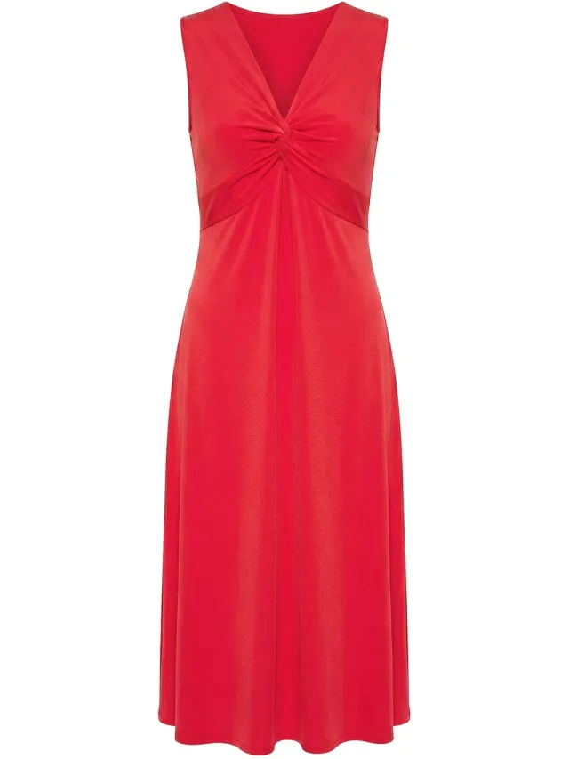 Angel of Style Dames - Jersey maxi-jurk mouwloze A-lijn drapering - Neonrood