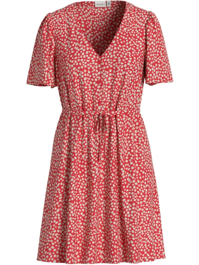 Vila Korte jurk VIGRACE korte mouwen Hibiscus / Dot Sandshell