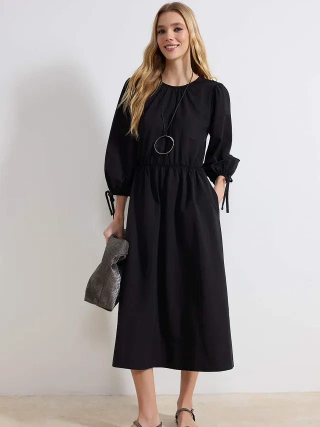 Turkishsouq Platte maxi-jurk voor dames met Truvakar-mouwen, casual/dagelijks, A-lijn model Zwart
