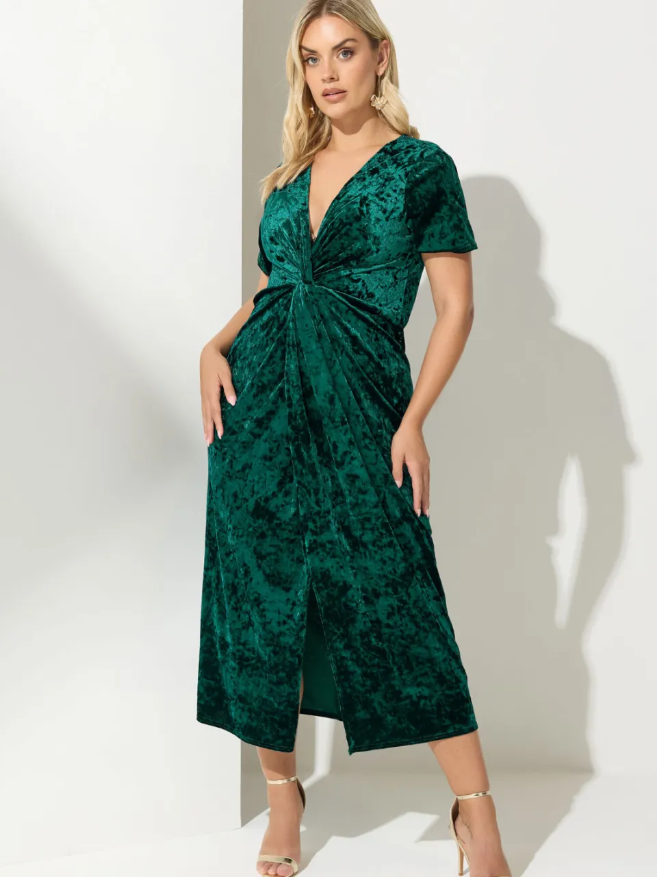 Yours London Yours Groene Fluwelen Knoop Maxijurksize 54-56, foto 2