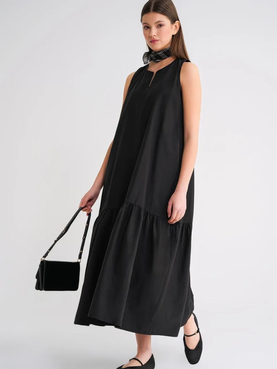 Mixray Maxi-jurk met Kraag en Rimpeldetails zwart, foto 2