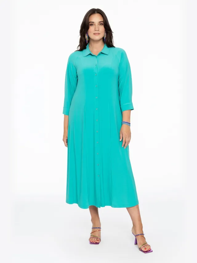 Yoek Wijde jurk met kraag | Turquoise