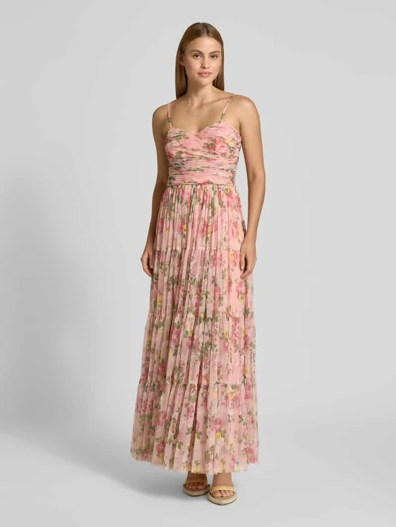 Lace & Beads midi-jurk met all-over bloemenmotief Felroze