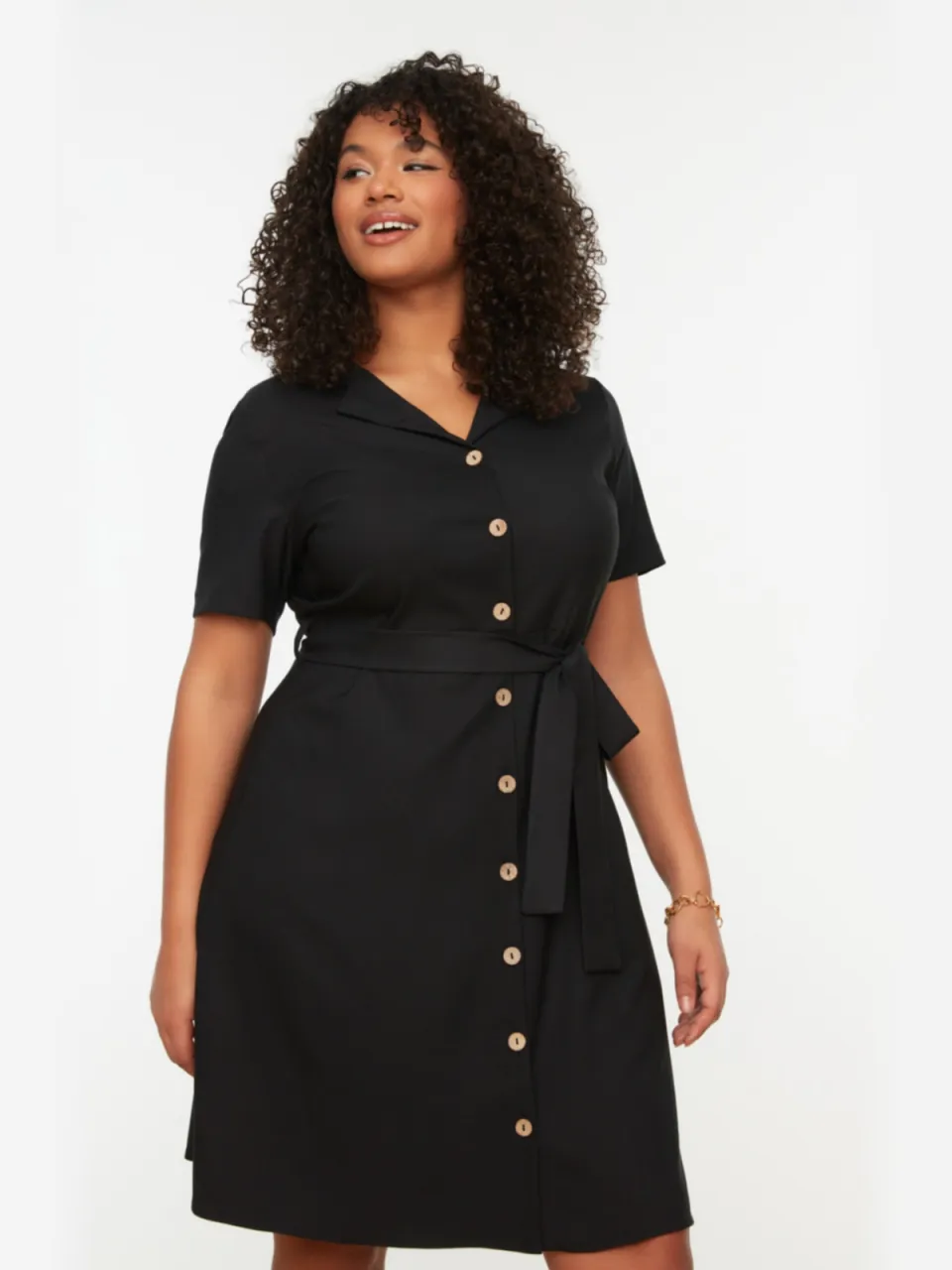 Trendyol Curve Dames Zwart Effen Kort / Mini Kort Casual Blousejurk Grote maten Jurk, foto 2