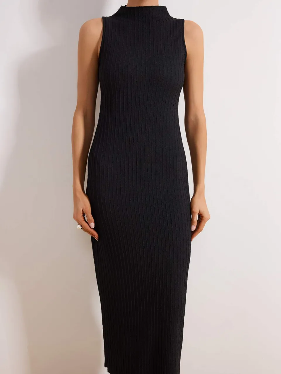 Trendyol TRENDYOLMİLLA Dames Zwart Effen Maxi Mouwloos Casual Bodycon Jurken, foto 2