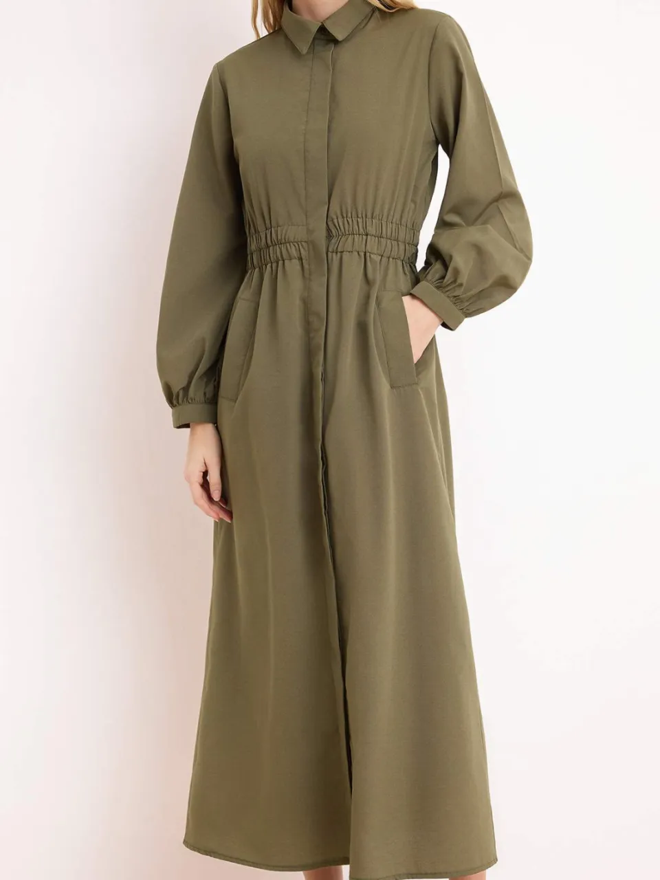Turkishsouq Dames platte maxi lange casual/dagelijkse skater hijab jurk kaki, foto 2