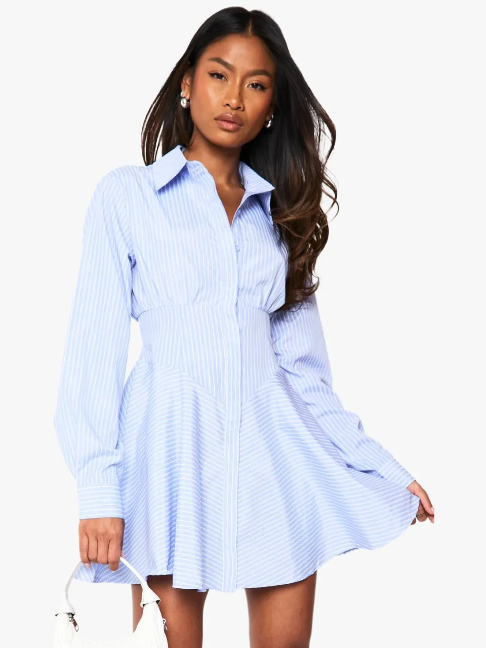 boohoo Dames Stripe Corset Detail Shirt Dress blauw, foto 3