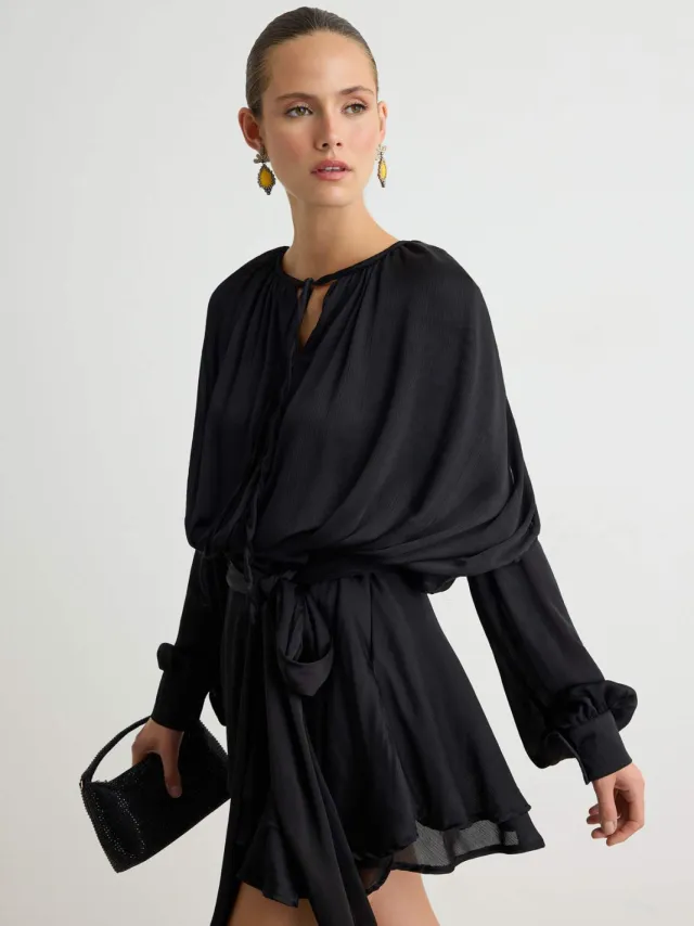 Trendyol TRENDYOLMİLLA Dames Zwart Effen Extra Kort / Super Mini Lang Stijlvol/Avond Skater Jurken