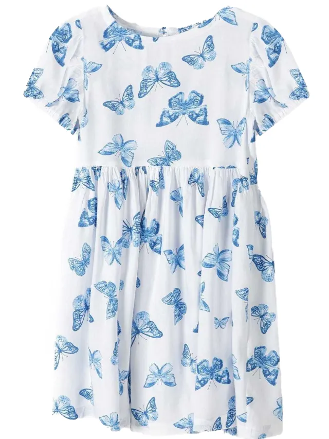 Minoti Meisjes Vlinders Zomerjurk (Wit)