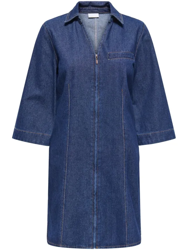 JDY JDYSALLY ZIP STITCH 3/4 DRESS DNM - Dames - Mini jurken Dark Blue Denim