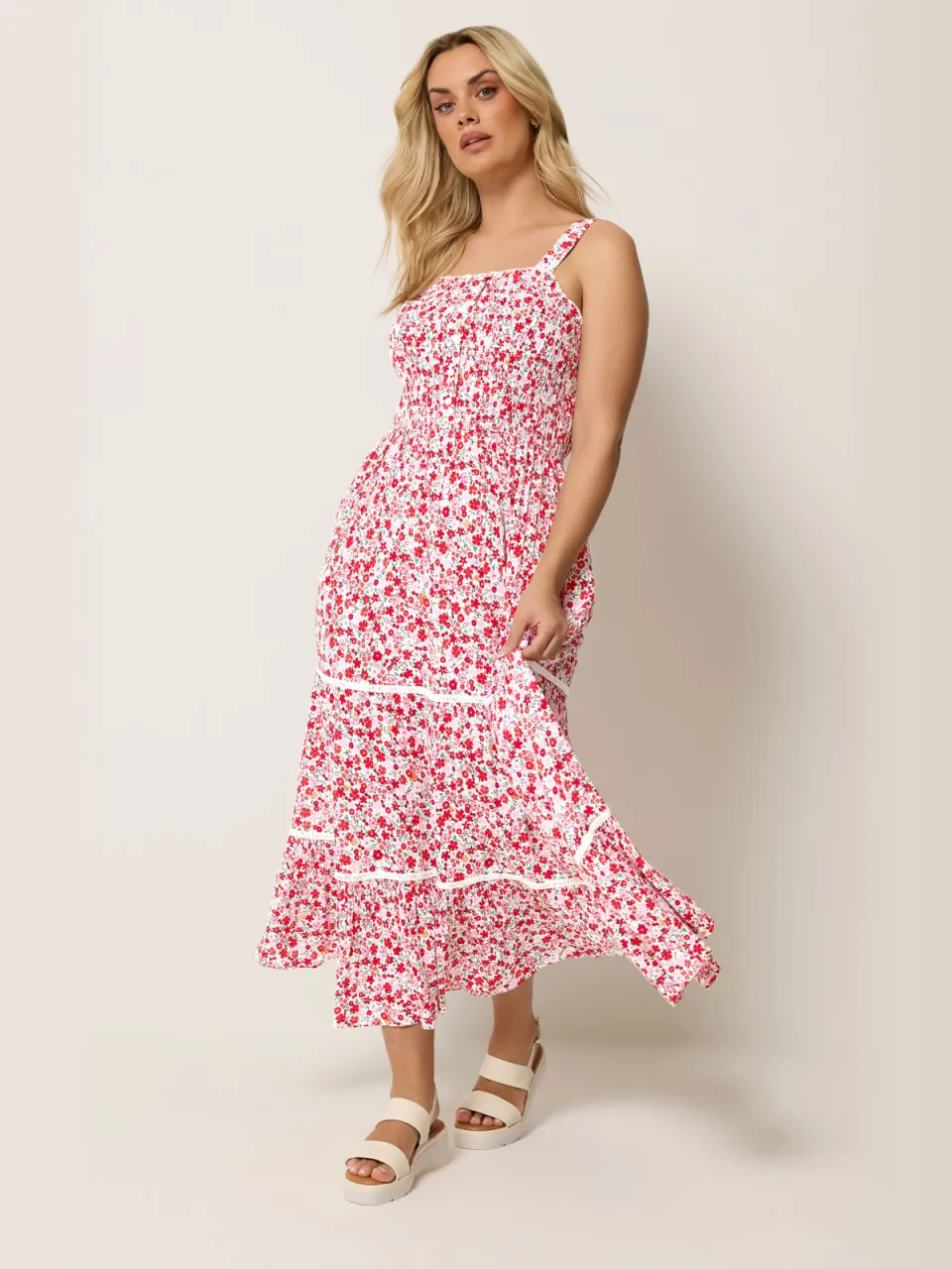 Yours Roze Gerimpelde Jurk Met Bloemenprint En Knoopsluiting-60, foto 2