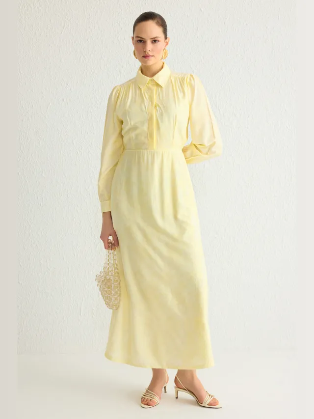 Trendyol Modest Dames Donkerblauw Effen Maxi Lang Avond / Dagelijks Skater Modest Jurken Geel