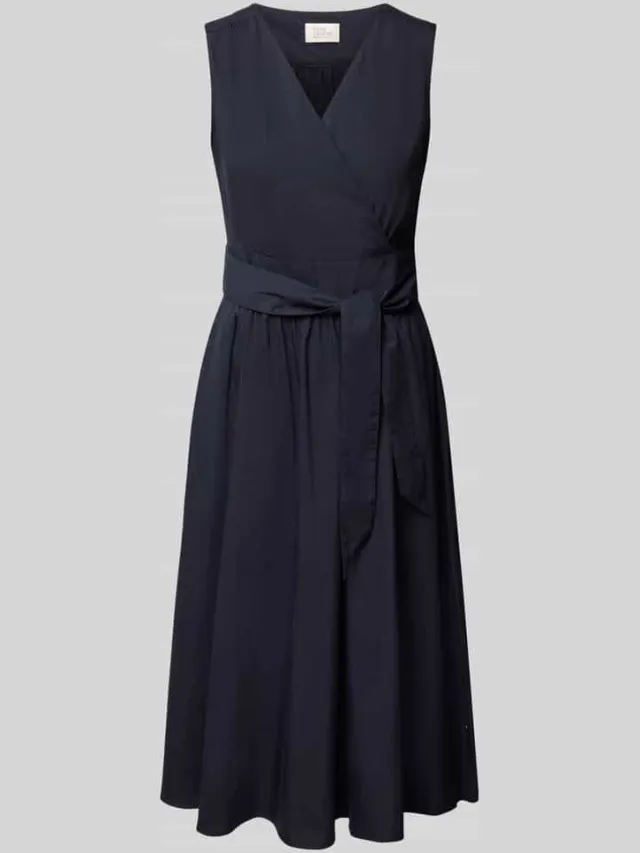 ROBE LÉGÈRE Midi-jurk met V-hals en bindceintuur marineblauw, foto 2