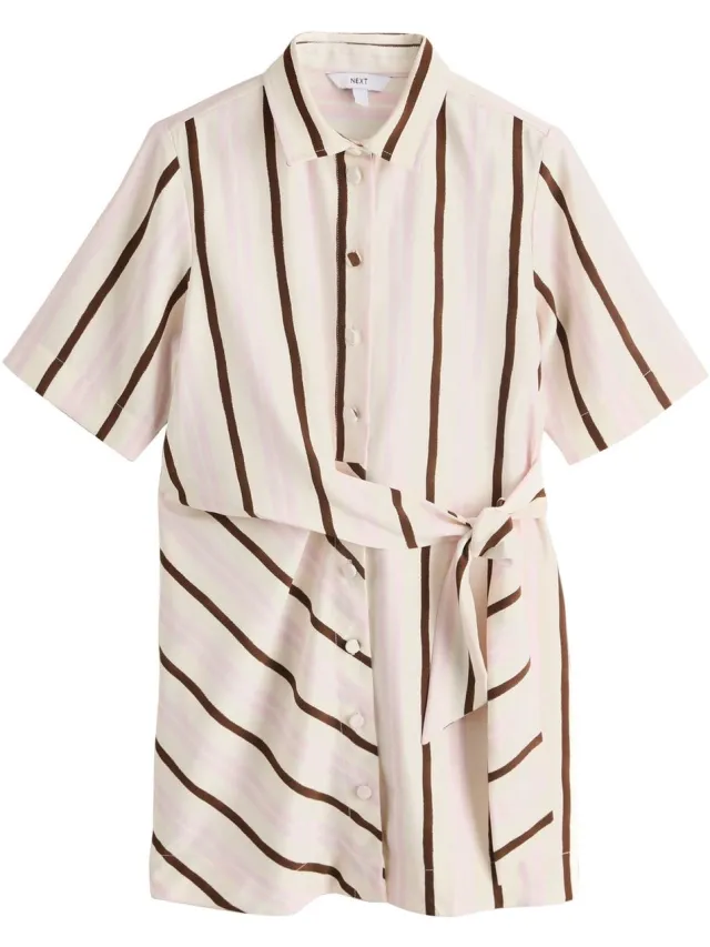 Next Dames - Mini-wikkel-shirtjurk met lange mouwen - Tall - Roze Ecru/ Pink Stripe